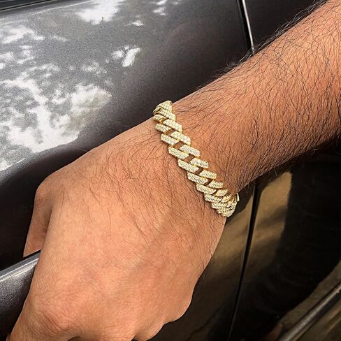 SAVEARTH DIAMONDS Round Lab Created Moissanite Diamond 12MM Width Men's Cuban Chain Bracelet In 14k Gold Over Sterling Silver (VVS1 Clarity, 8.00 Ct To 9.00 Ct), Gift For Him in Saudi Arabia