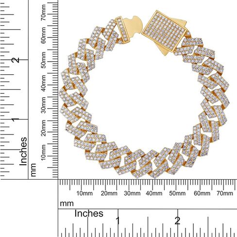 SAVEARTH DIAMONDS Round Lab Created Moissanite Diamond 12MM Width Men's Cuban Chain Bracelet In 14k Gold Over Sterling Silver (VVS1 Clarity, 8.00 Ct To 9.00 Ct), Gift For Him in Saudi Arabia