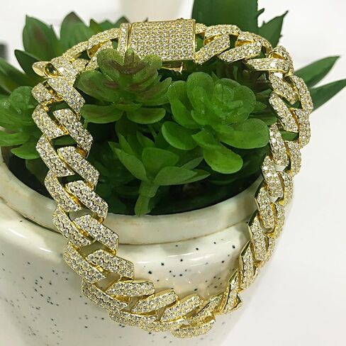 SAVEARTH DIAMONDS Round Lab Created Moissanite Diamond 12MM Width Men's Cuban Chain Bracelet In 14k Gold Over Sterling Silver (VVS1 Clarity, 8.00 Ct To 9.00 Ct), Gift For Him in Saudi Arabia