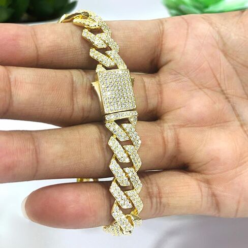 SAVEARTH DIAMONDS Round Lab Created Moissanite Diamond 12MM Width Men's Cuban Chain Bracelet In 14k Gold Over Sterling Silver (VVS1 Clarity, 8.00 Ct To 9.00 Ct), Gift For Him in Saudi Arabia