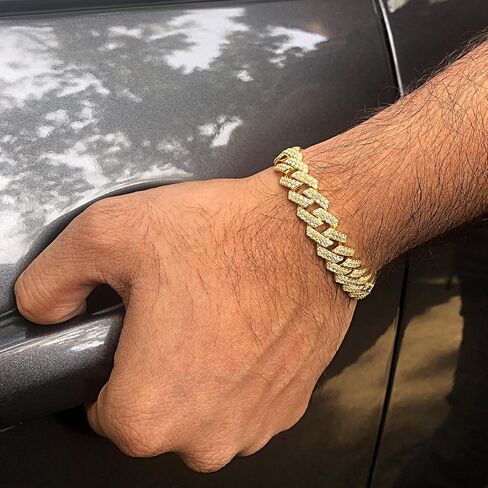 SAVEARTH DIAMONDS Round Lab Created Moissanite Diamond 12MM Width Men's Cuban Chain Bracelet In 14k Gold Over Sterling Silver (VVS1 Clarity, 8.00 Ct To 9.00 Ct), Gift For Him in Saudi Arabia