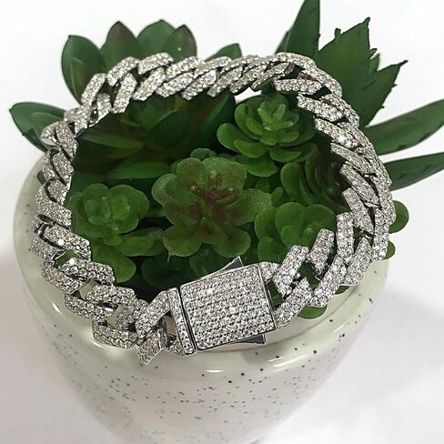 SAVEARTH DIAMONDS Round Lab Created Moissanite Diamond 12MM Width Men's Cuban Chain Bracelet In 14k Gold Over Sterling Silver (VVS1 Clarity, 8.00 Ct To 9.00 Ct), Gift For Him in Saudi Arabia