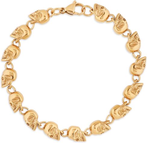 HAQUIL Stainless Steel Skull Bead Linked Strand Bracelet for Men and Women, Gothic Punk Rock Biker Skull Jewelry Gift in Kuwait