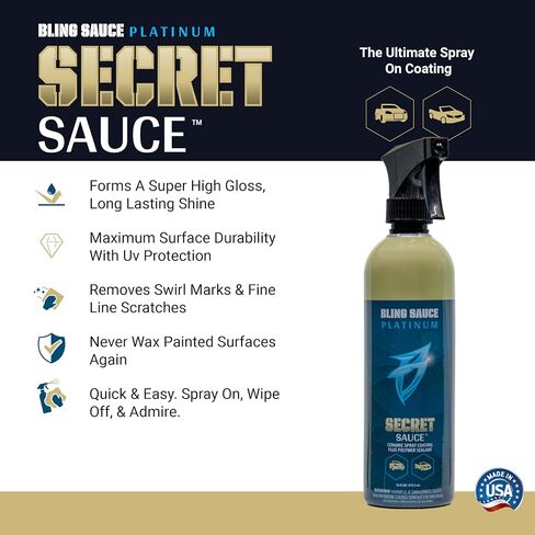 Bling Sauce Platinum: Secret Sauce, High-End Ceramic (Si02) Coat plus Surface Protection with High Gloss Shine, 24oz, for Painted Surfaces, Cars, Trucks, Motorcycles in Kuwait