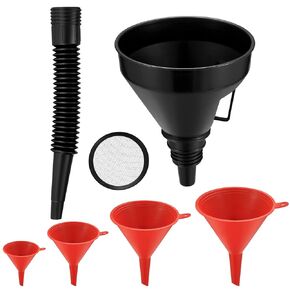 5 Pcs Automotive Funnels Set, Wide Mouth Fuel Funnels, Plastic Long Neck Oil Funnel, Flexible Right Angle Funnels, with Detachable Spout and Filter for Water/Gasoline/Coolant/Engine Oil