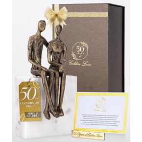 50th Wedding Anniversary Couple Gifts - Iron and Marble Sculpture - Gifts for 50th Wedding Anniversary for Parents or Friends - Includes Present Box, Engraved Plaque and Poem Card