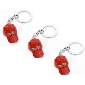 Set of 3 Red MAGA Hat Metal Keychains with USA Flag Key Ring – Patriotic Keychain for Men & Women