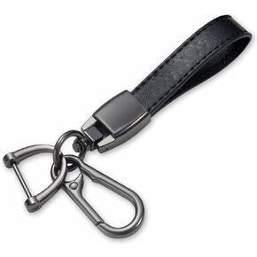 Genuine Leather car Keychain Suit for Wrangler Compass Cherokee Renegade Patriot Grand Commander Men's and Women's Key chains Keyring Lanyard Accessories Family Present Black