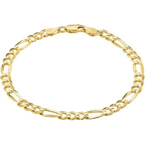 Kisper Mens Gold Bracelet 18K Gold Plated 925 Sterling Silver - 5mm Cupan Link Curb Chain & Figaro Link Bracelets for Men - أحجام 6.5،7،8،9 بوصة