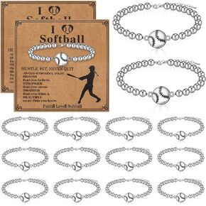 20 Pcs Softball Bracelet Gift Bulk Softball Party Favor Sport Team Gift Charm Bracelet Inspirational Card for Group Player