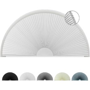 Arch Window Shade Blackout, Stick on Cellular Shades Cordless No Drill Honeycomb Blinds, Thermal Insulated UV Protection Fabric Half Circle Window Coverings Room Darkening Shades (White, 36"W x 18"H)