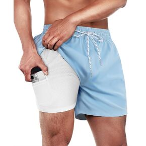 Mens Swim Trunks with Compression Lined Short Bathing Suits for Men 5 Inch Inseam Liner Men's Swimming Trunk