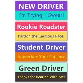 LogFaadCoi 4-Pack 'New Driver' Reflective Magnetic Signs - Removable Safety Warning Bumper Stickers for Cars, Large Size, Durable for Novice & Student Drivers