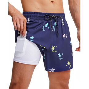 5inch Mens Swim Trunks: 2 in 1 with Compression Liner Pockets Drawstring Stretch Quick Dry Lined Funny Beach Pool in Kuwait
