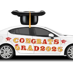 2025 Graduation Car Decorations 23'' Large Inflatable Grad Cap Car Decors Congrats Grad Letters Bulk Class of 2025 PVC Inflatable Cap for Senior High School Collage Prom Party Decors(Black, Gold)