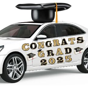2025 تخرج زينة سيارة 23 '' كبيرة قابلة للنفخ في CAP CAP Decors تهانينا رسائل GRADRES BULK CLASS من 2025 PVC قابلة للنفخ في المدارس الثانوية العليا الحفلة الحفلة ديكورز (الأسود ، الذهب) in Kuwait