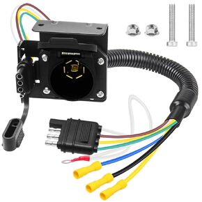7 Pin Trailer Plug,7 Way Trailer Light Connector Socket,7 Prong Electrical Truck End Wiring Harness Vehicle Side,7 Pin Truck Plug Quick Converter with Mounting Bracket