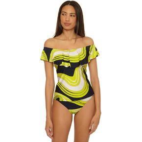 Trina Turk Women's Monaco Ruffle Tankini, Off Shoulder, Swimsuit Tops