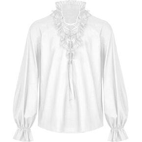 Runcati Mens Ruffle Pirate Shirts Lace Medieval Renaissance Vampire Poet Shirt Gothic Steampunk Victorian Costume