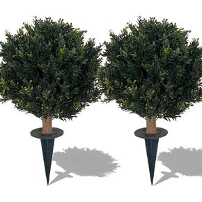 Artificial Boxwood Ball Bush 27" Tree UV Resistance Rated with Spike. Easy to Push in The Ground.Plant Looks Great in a Planter Anywhere. Indoor/Outdoor Decor 2 Pack