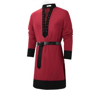 Runcati Mens Medieval Pirate Shirt Renaissance Viking Knight Warrior Tunic Tops Lace Up LARP Halloween Costume in Kuwait