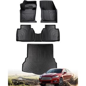 for 2016-2013 Ford Fusion Floor Mats Cargo Liner S SE Titanium Rubber Trunk Carpet All Season Weather Protection Waterproof Anti-Slip Tech Automotive 2015 2014 Car Accessories Black Not for Hybrid