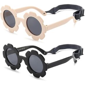 FBHLZ Baby Flower Glasses with Strap Girls Girls Rolectize Seconsible Nextible Newborn UV400 نظارة شمسية لمدة 0-24 شهرًا