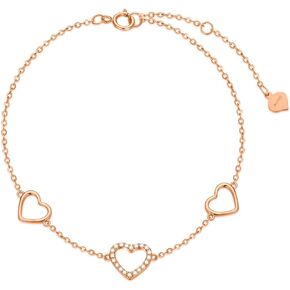 Sisgem 10K Rose Gold Three Heart Antklets for Women ، Love Calslet Bracelet Jewelry Gifts for Her ، 9.4 "-11"
