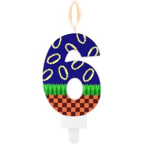 Blue Hedgehog Themed Birthday Candle, Happy Birthday Number Candle Cartoon Cake Topper Candle Blue & Gold Ring Print Candle Blue Hedgehog Birthday Party Decor for Cake Party Favor (Number 6)