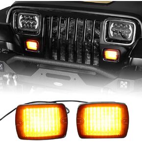 Hooke Road YJ Front Turn Signal Lights LED Amber Lamps and White DRL with Smoke Lens for 1987-1995 Jeep Wrangler YJ (Pack of 2)