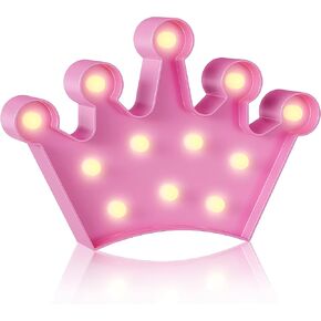 YiaMia Crown Pink Room Decor - Princess Decor for Girls Room, Battery Powered Night Light