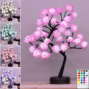 18 Colors Rose Tree Lamp, Color Changing Multicolor Rose Table Lamp with Remote, Pink Flower Lamp Girls Gift for Mother’s Day, Lighted Tabletop Tree for Christmas Valentine’s Day Wedding Decor