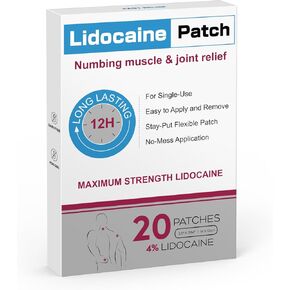 Lidocaine Pain Relief Patch 20 Count | Maximum Strength Pain Patches for Muscle Relief in Neck Knee Back and Shoulders |12 Hour Long Lasting Relief Pains-1217