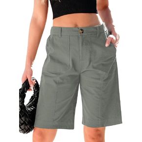luvamia Bermuda Shorts for Women Knee Length High Waisted Cotton Elastic Wasit Summer Dressy Casual Long Chino Shorts
