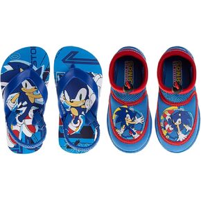 Josmo SEGA Sonic the Hedgehog Boys Footwear Sandals Bundle Flip Flops & Water Shoes for Boys Size Toddler - Little Kids