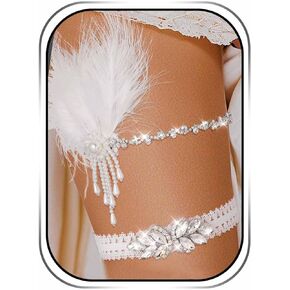 Campsis Sparkly Rhinestone Garter Pearl Rapter for Bride Crystal Wedding Leg Belter for Women