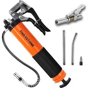 Thorstone Grease Gun Kit, 7000PSI Heavy Duty Pistol Grip Grease Guns Set| 14oz Load Capacity |18" Spring Flex Hose|1 Lock Coupler|1 Reinforced Coupler|1 Sharp Type Nozzle| 2 Extension Rigid Pipe