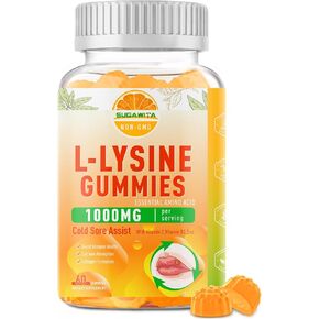 L-Lysine Gummies 1000 mg, Cold Sore Supplement with Immune Support for Lips & Oral, Chewable L Lysine Gummies for Adults & Kids, Boost Immune & Collagen, Non-GMO, Vegan, Gluten Free - 60 Counts