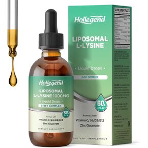 Liposomal L-lysine 1000MG Liquid Drops, Lysine Supplement for Women & Kids with Vitamin C, B6, D3, B12 &Zinc Gluconate, Skin & Lip Health, Immune & Collagen Production Support, Lemon Flavor, 2 fl oz