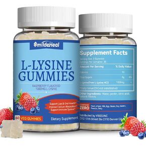 L-Lysine 1000mg Gummies ، مكملات ليسين قابلة للمضغ للبالغين ، الدعم المناعي ، دعم تكوين الكولاجين ، غير المعدلة وراثيًا ، نباتي ، خالي من الغلوتين-60 تهم