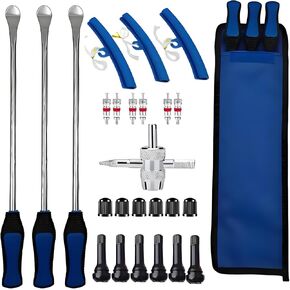 Pinkjoy 11.5 "Tyre Spoon Kit ، 26pcs أداة تغيير الإطارات لدراجة دراجة دراجة دراجة دراجة دراجة دراجة دراجة دراجة دراجة دراجة دراجة نارية ، أداة إزالة إطارات إطارات الدراجات النارية مع حافة 3pcs تغطي صمام صمام صمام 6pcs