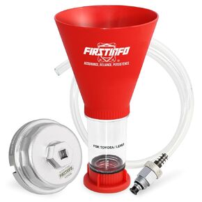 FIRSTINFO F3545TN 64.5mm x 14 Flutes Forged Oil Filter Wrench + Engine Oil Funnel Set + Oil Drain Hose for Toyota & Lexus
