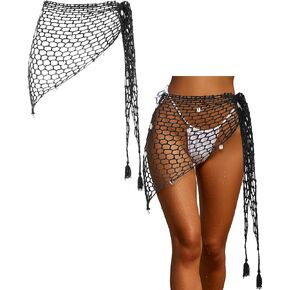 Geyoga Women Crochet Cover up Skirt Triangle Shawl Mermaid Skirt Hollow Out Swimwear Shell Beach Fishnet Skirt Wrap in Kuwait