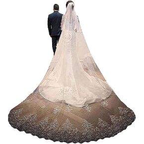 Kelaixiang Wedding Veils with Shinning Beads Sequins Cathedral Bridal Veils Comb (White,4M)