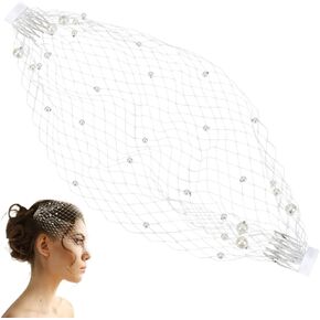 FINGERINSPIRE Pearl Birdcage Veil 14.8x7.5inches White Mesh Veil Headpiece with Pearl Bridal Veil Fascinator with Hair Comb 1920s Fascinators Hats for Tea Party Halloween Costume Accessories