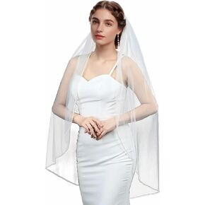 Wedding Veil for Bride Crystal Beaded Edge 1 Tier Fingertip Length Bridal Veil With Comb