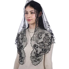 Bozidol Church Catholic Veils for Women, Triangle Virgin Mary Lace Mantilla Chapel Veil, Latin Mass Head Coverings with Clips