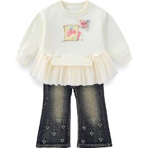 Peacolate 2-7T Spring Fall Little Girls 2pcs Clothing Set Long Sleeve T Shirt and Boot-cut Jeans