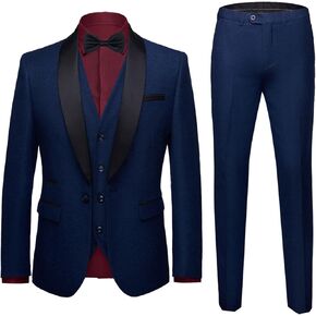 MY'S Mens 3-Piece Suit Shawl Lapel One Button Tuxedo Slim Fit Dinner Jacket Vest Pants & Tie Set