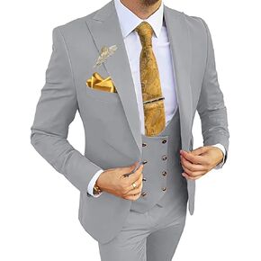 Wangyue Men's Suits 3 Piece Slim Fit Suits for Men Double Breasted Suit Men Business Wedding Prom Tuxedo Suit